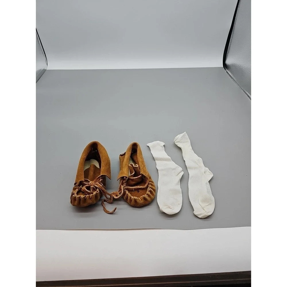 Vintage Leather Beaded Baby Moccasins‎ With Gerber Socks Size 3 Native American